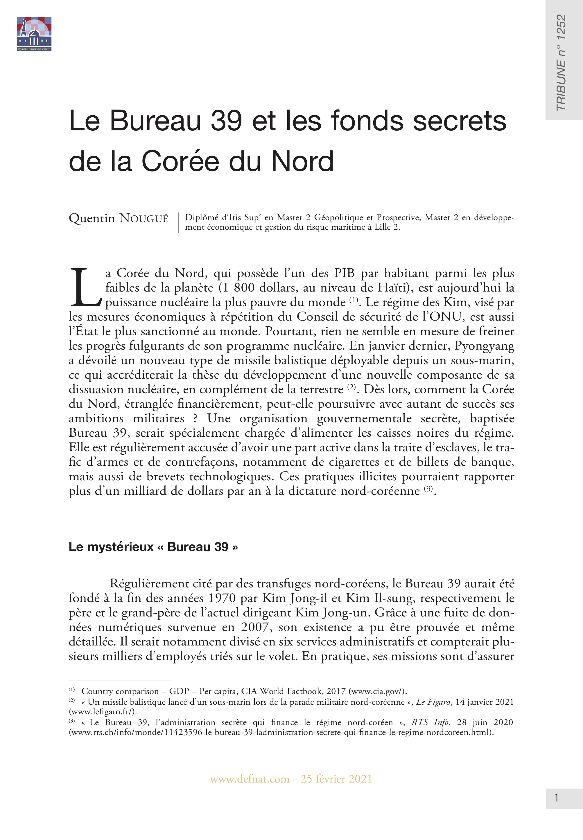 Le Bureau 39 et les fonds secrets de la Corée du Nord (T 1252)
